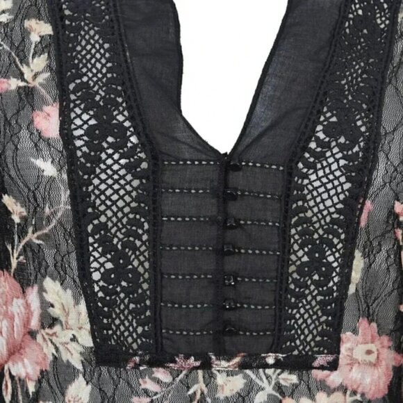 Ralph Lauren Denim & Supply Floral Sheer Blouse Black Pink Long Sleeve Medium - Picture 3 of 12